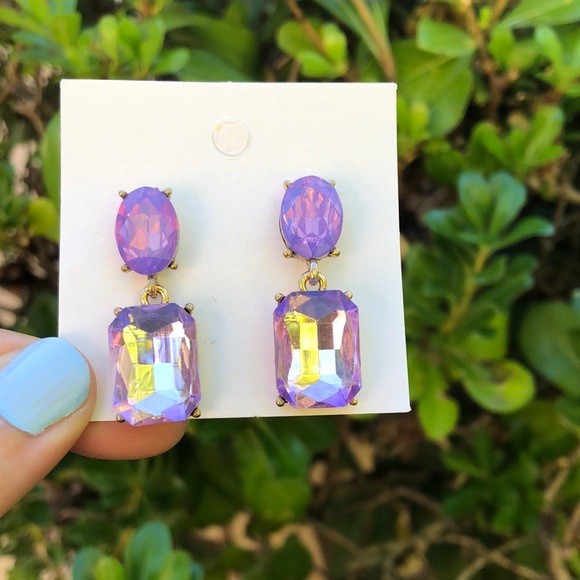 Purple Opal + Amethyst-Lavender Purple Crystal Dangle Earrings - Picture 2 of 5